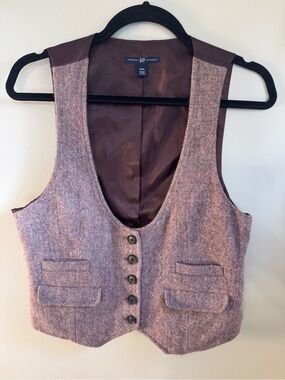 GAP  Women's Tweed Wool Vest Brown Herringbone Size MEDIUM